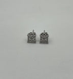 Diamond Square Shape Cluster Pave Set Halo Set 14K White Gold Stud Earrings