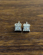 Diamond Square Shape Cluster Pave Set Halo Set 14K White Gold Stud Earrings