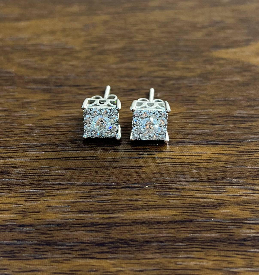 Diamond Square Shape Cluster Pave Set Halo Set 14K White Gold Stud Earrings