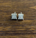 Diamond Square Shape Cluster Pave Set Halo Set 14K White Gold Stud Earrings