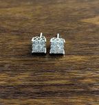 Diamond Square Shape Cluster Pave Set Halo Set 14K White Gold Stud Earrings