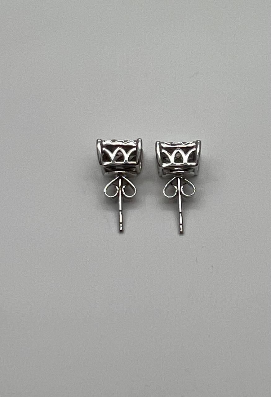 Diamond Square Shape Cluster Pave Set Halo Set 14K White Gold Stud Earrings