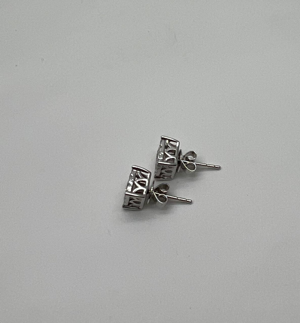 Diamond Square Shape Cluster Pave Set Halo Set 14K White Gold Stud Earrings