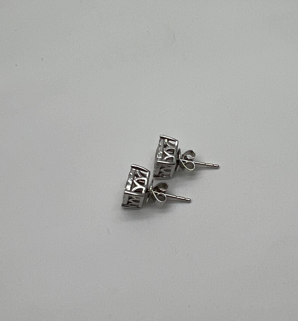 Diamond Square Shape Cluster Pave Set Halo Set 14K White Gold Stud Earrings