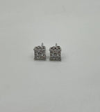 Diamond Square Shape Cluster Pave Set Halo Set 14K White Gold Stud Earrings