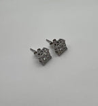Diamond Square Shape Cluster Pave Set Halo Set 14K White Gold Stud Earrings