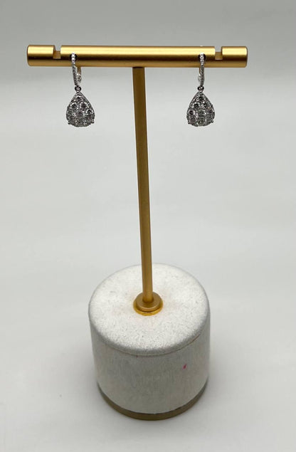 Pear Teardrop Shape Pave Hidden Halo Cluster Set 14K White Gold Dangle Earrings