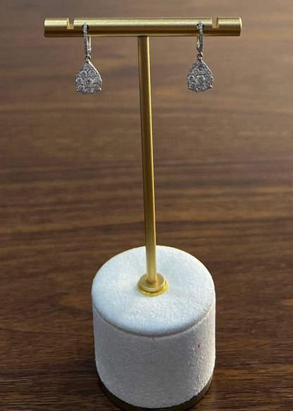 Pear Teardrop Shape Pave Hidden Halo Cluster Set 14K White Gold Dangle Earrings