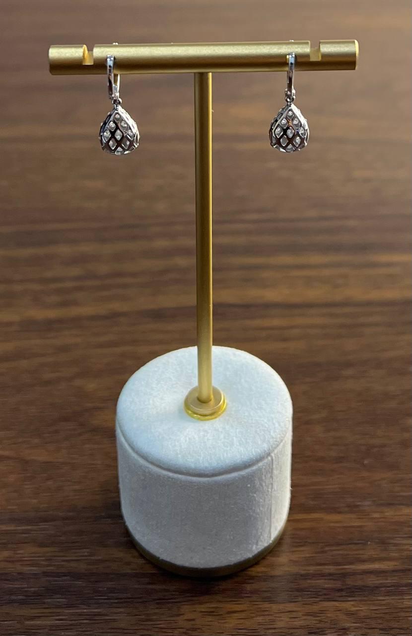 Pear Teardrop Shape Pave Hidden Halo Cluster Set 14K White Gold Dangle Earrings