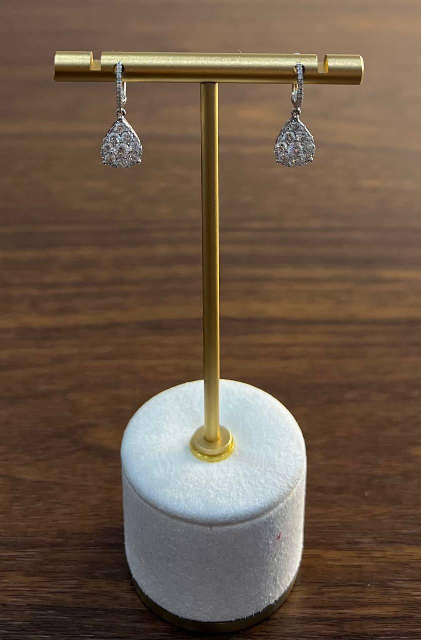 Pear Teardrop Shape Pave Hidden Halo Cluster Set 14K White Gold Dangle Earrings