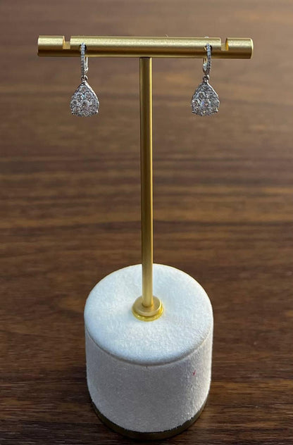 Pear Teardrop Shape Pave Hidden Halo Cluster Set 14K White Gold Dangle Earrings