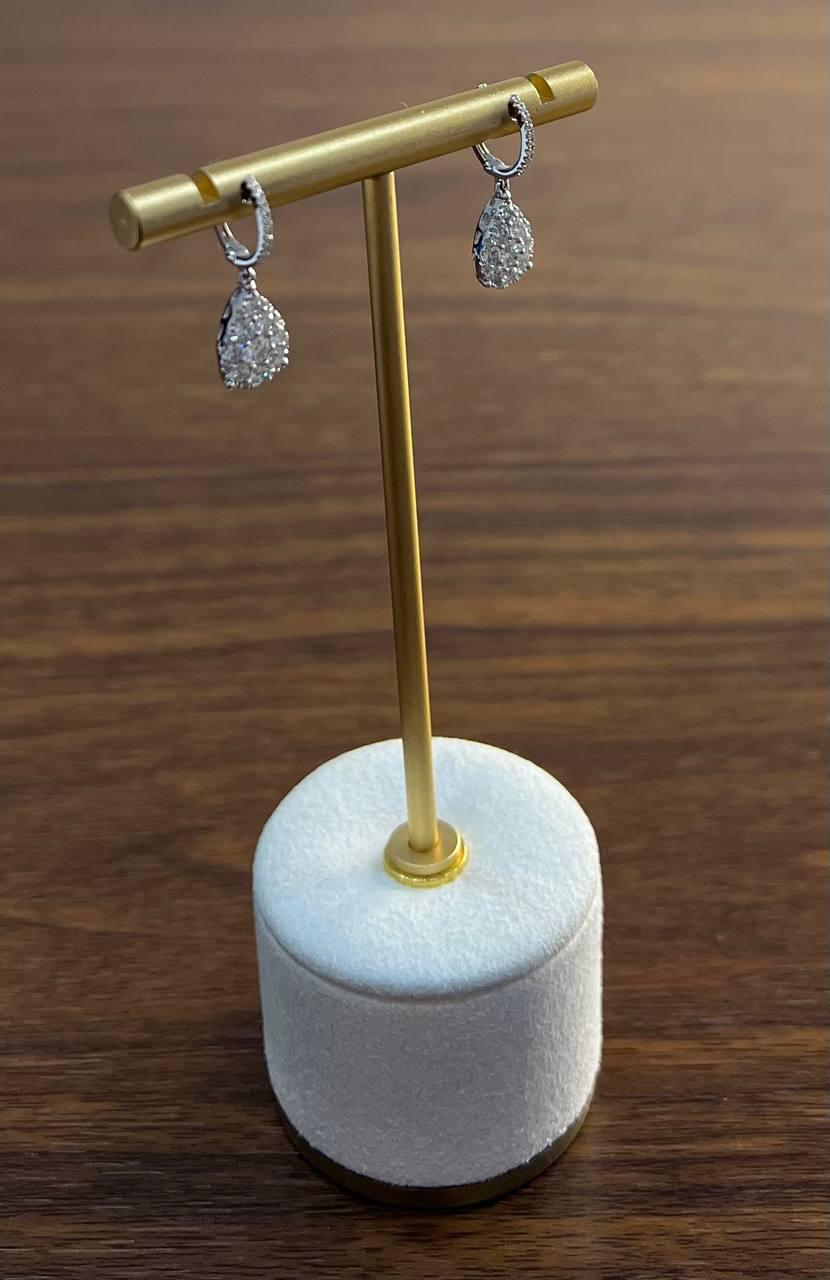 Pear Teardrop Shape Pave Hidden Halo Cluster Set 14K White Gold Dangle Earrings