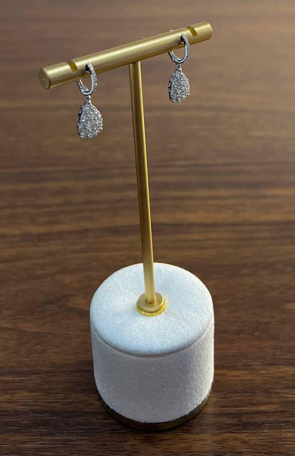 Pear Teardrop Shape Pave Hidden Halo Cluster Set 14K White Gold Dangle Earrings