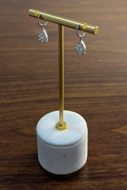 Pear Teardrop Shape Pave Hidden Halo Cluster Set 14K White Gold Dangle Earrings