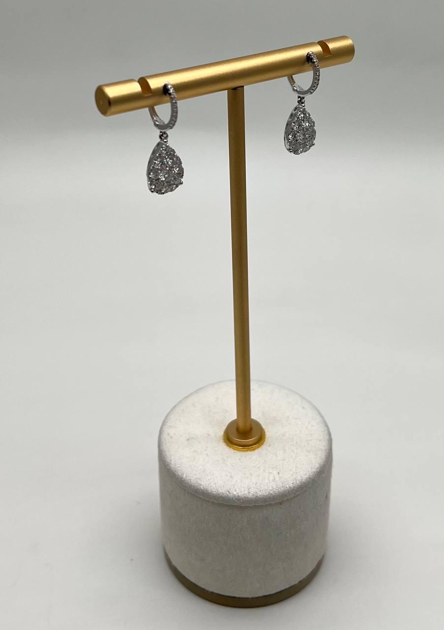 Pear Teardrop Shape Pave Hidden Halo Cluster Set 14K White Gold Dangle Earrings