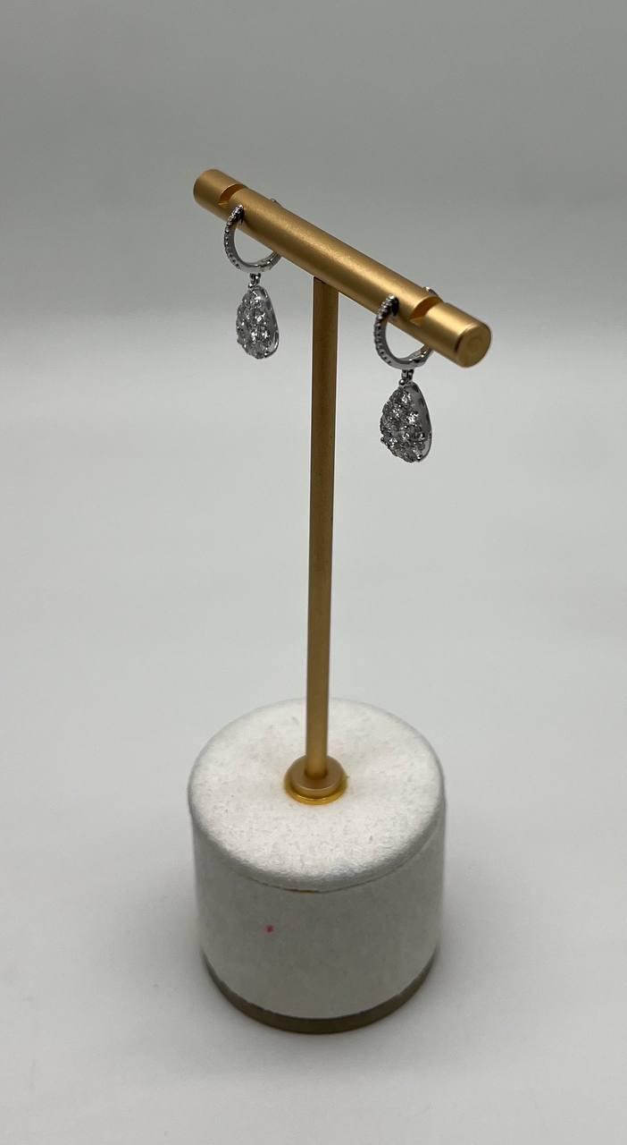 Pear Teardrop Shape Pave Hidden Halo Cluster Set 14K White Gold Dangle Earrings