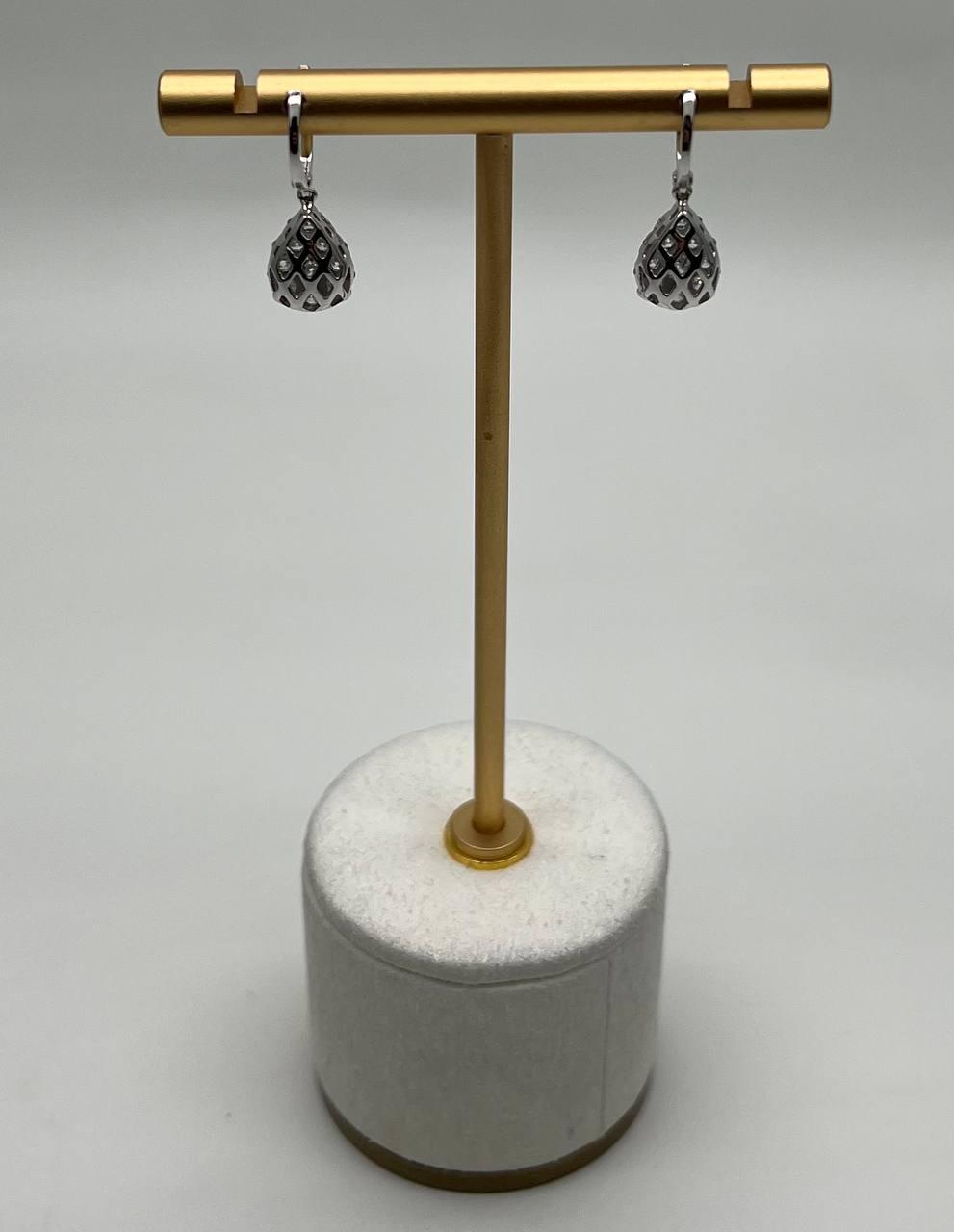 Pear Teardrop Shape Pave Hidden Halo Cluster Set 14K White Gold Dangle Earrings