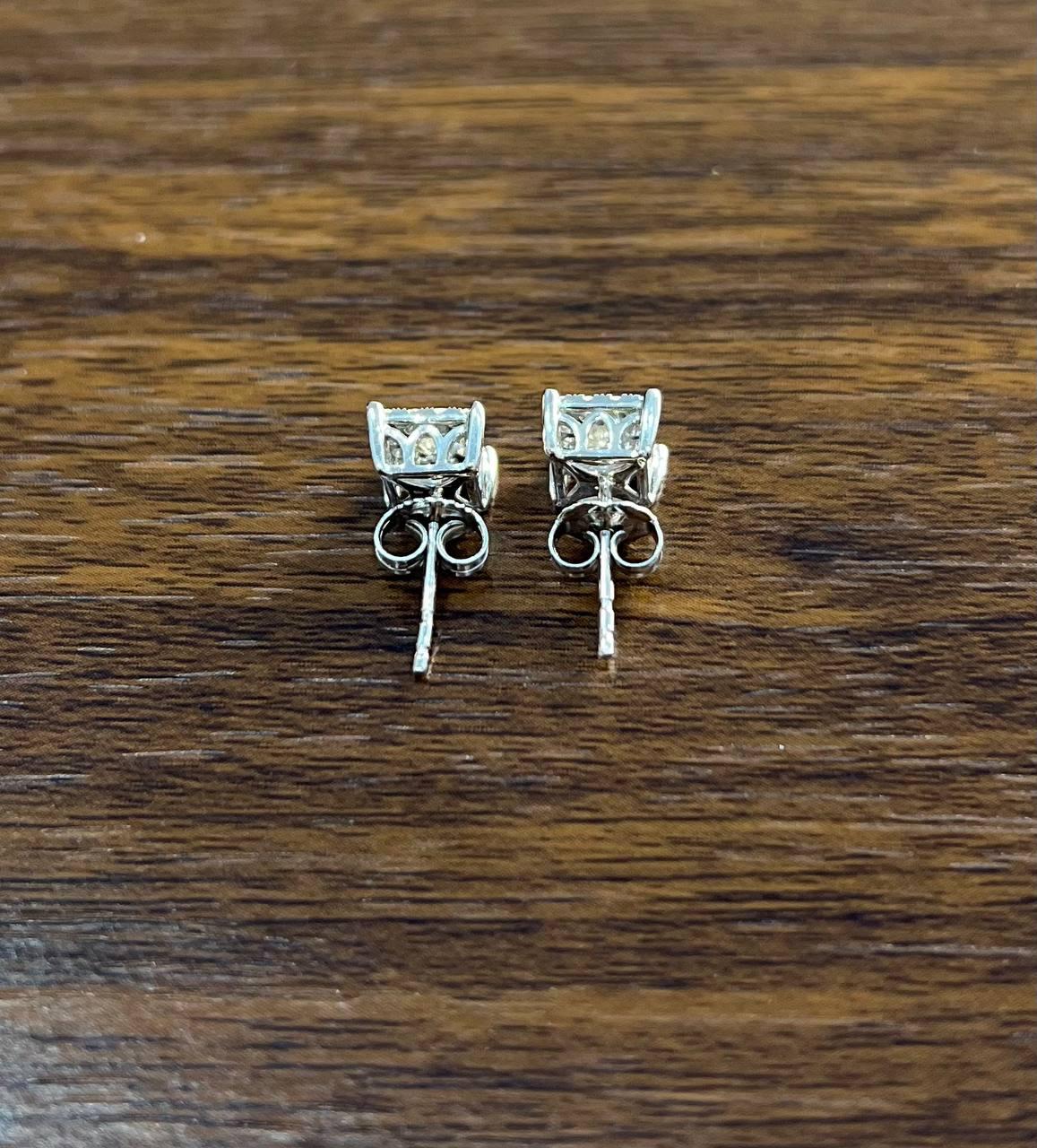 Diamond Square Shape Cluster Pave Set Halo Set 14K White Gold Stud Earrings