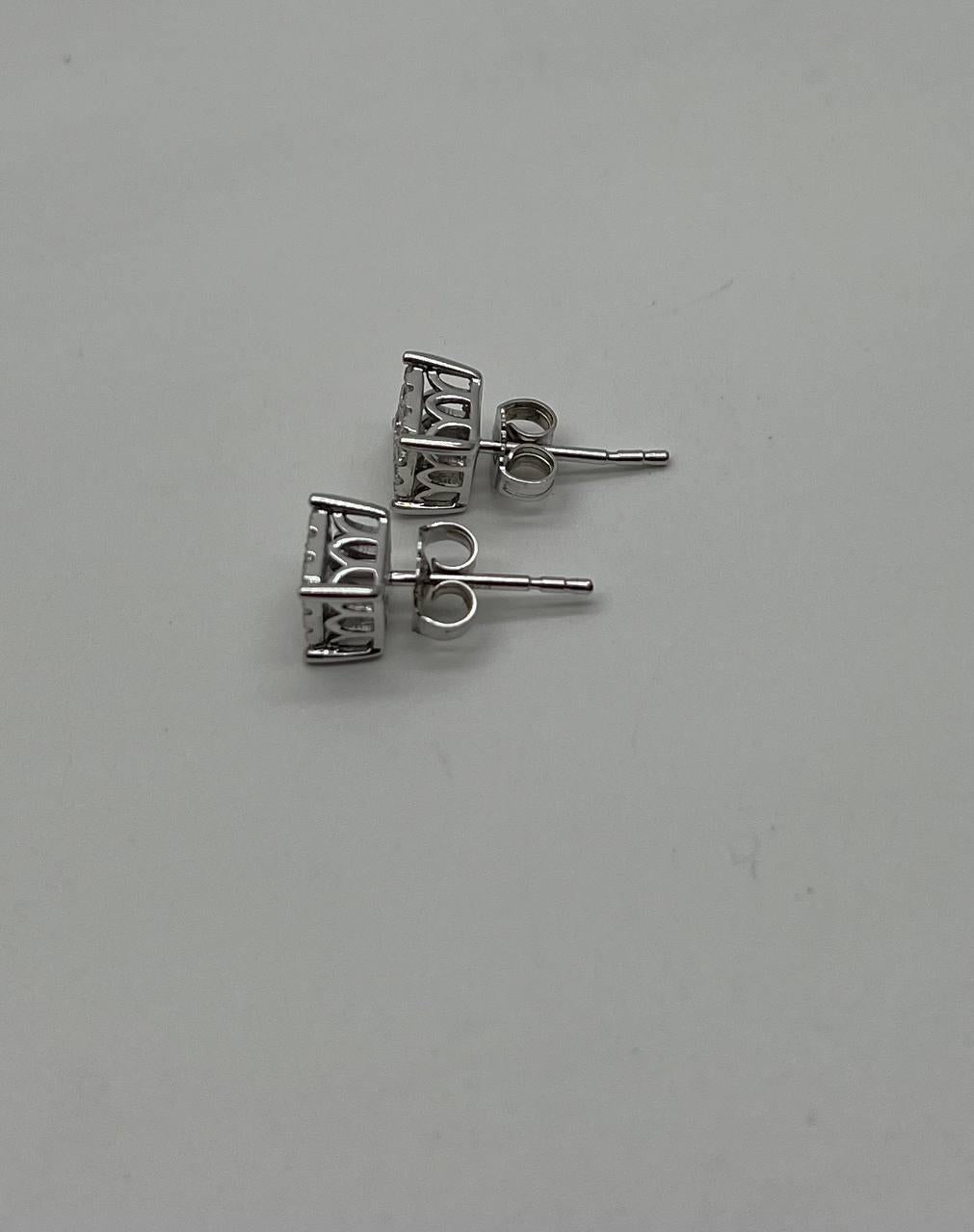 Diamond Square Shape Cluster Pave Set Halo Set 14K White Gold Stud Earrings