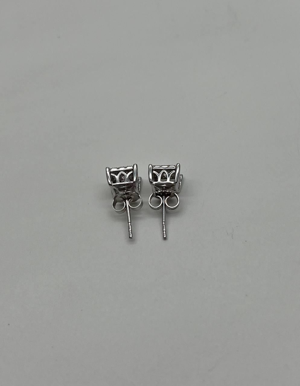 Diamond Square Shape Cluster Pave Set Halo Set 14K White Gold Stud Earrings