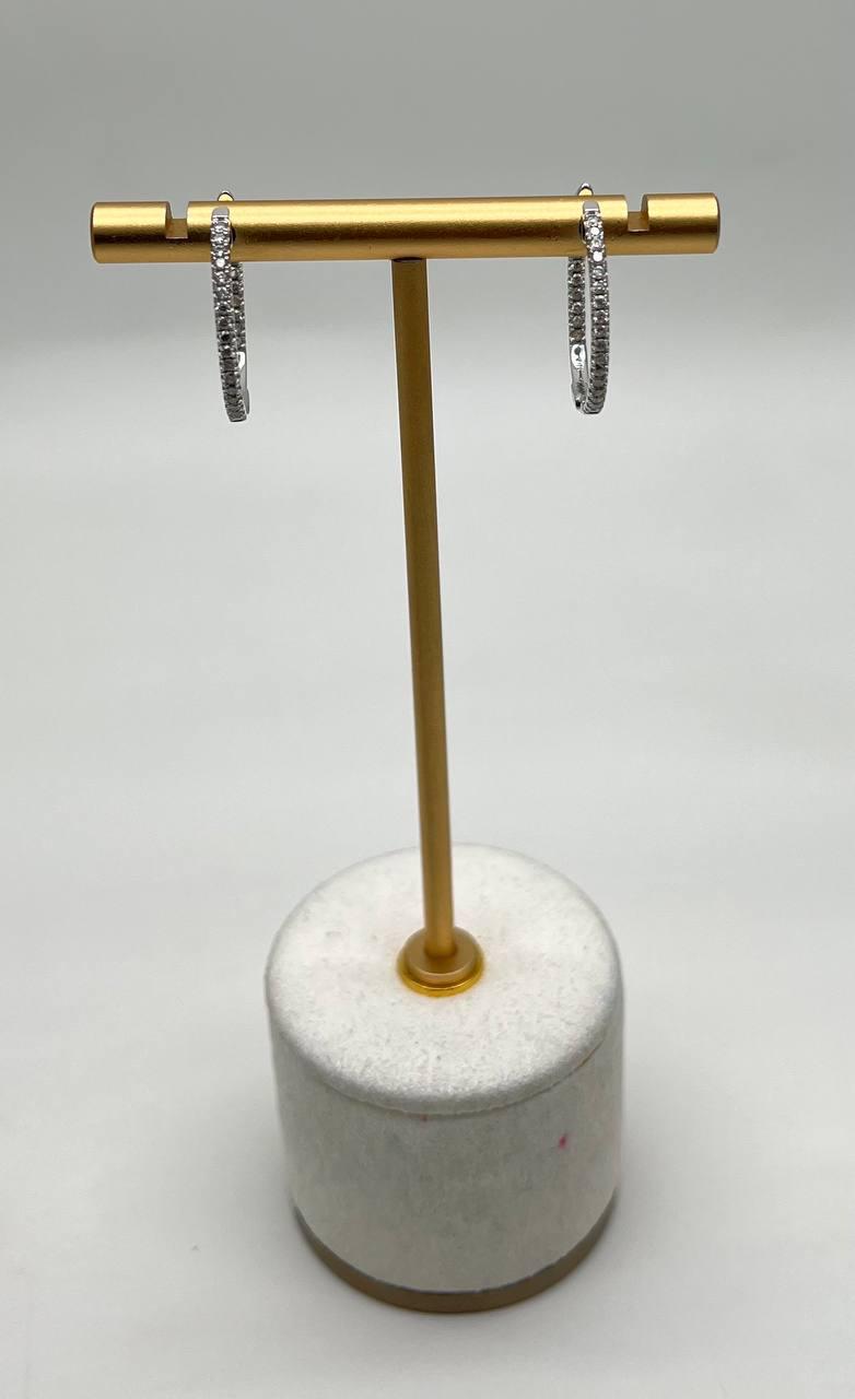 Classic Round Diamond Brilliant Cut 14K White Gold Medium Hoop Huggie Earrings