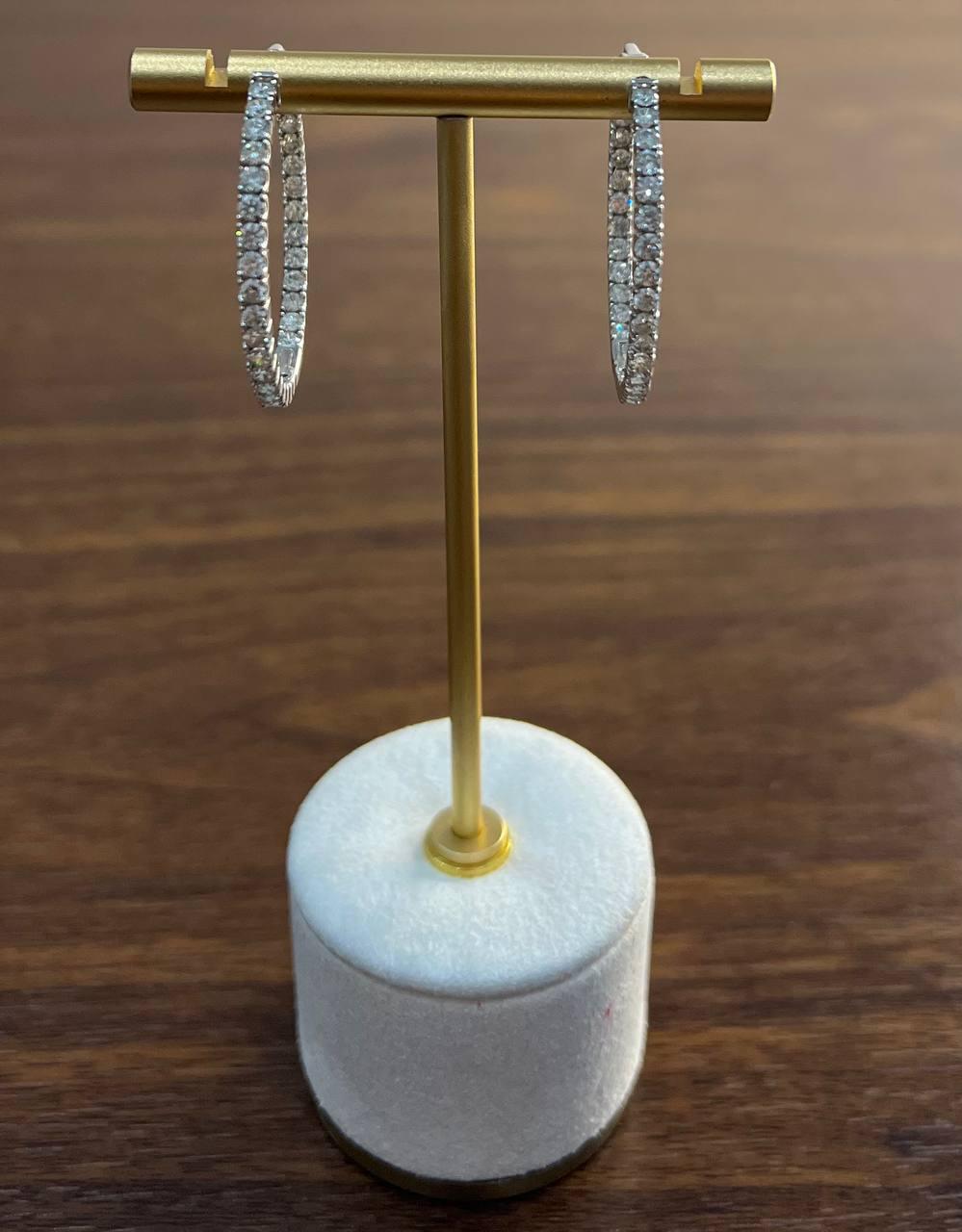 Classic Round Diamond Brilliant Cut 14K White Gold Medium Hoop Large Earrings