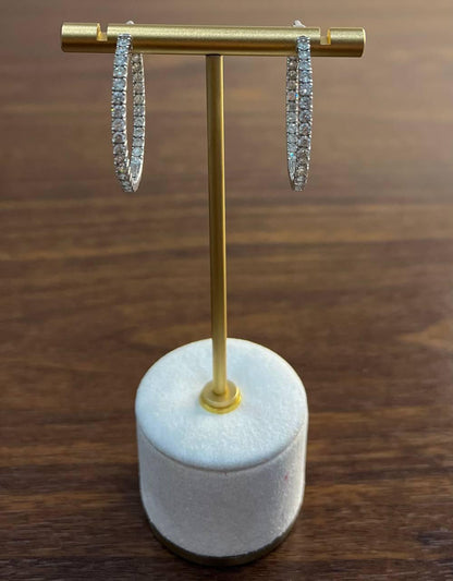 Classic Round Diamond Brilliant Cut 14K White Gold Medium Hoop Large Earrings