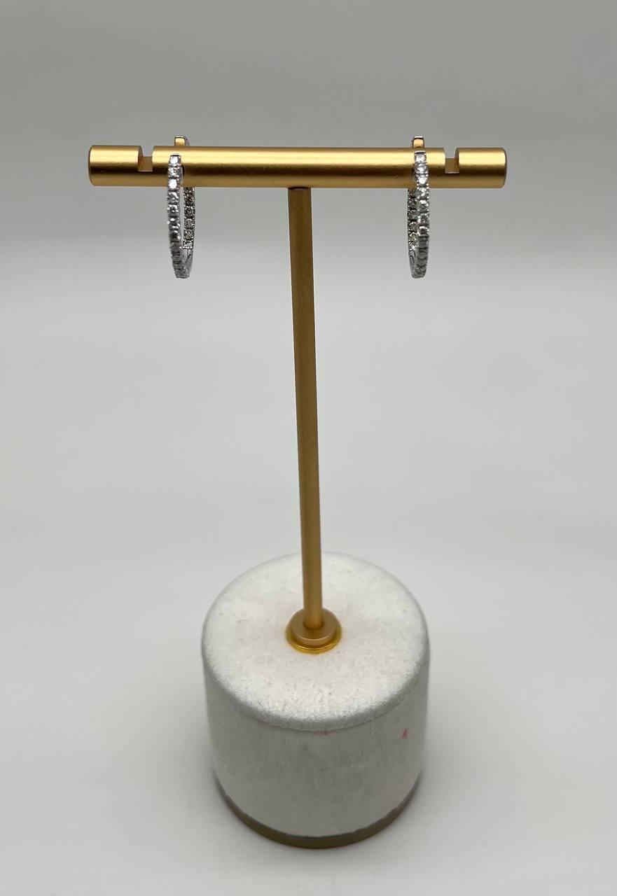 Classic Round Shape Brilliant Cut 14K White Gold Medium Hoop Huggie Earrings