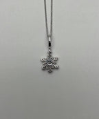 Diamond Snowflake Floral Flower Symbol Motif 14K White Gold Pendant Chain Neckla
