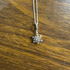 Diamond Snowflake Floral Flower Symbol Motif 14K White Gold Pendant Chain Neckla
