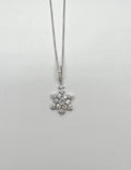 Diamond Snowflake Floral Flower Symbol Motif 14K White Gold Pendant Chain Neckla