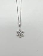 Diamond Snowflake Floral Flower Symbol Motif 14K White Gold Pendant Chain Neckla