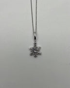 Diamond Snowflake Floral Flower Symbol Motif 14K White Gold Pendant Chain Neckla