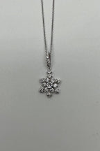 Diamond Snowflake Floral Flower Symbol Motif 14K White Gold Pendant Chain Neckla