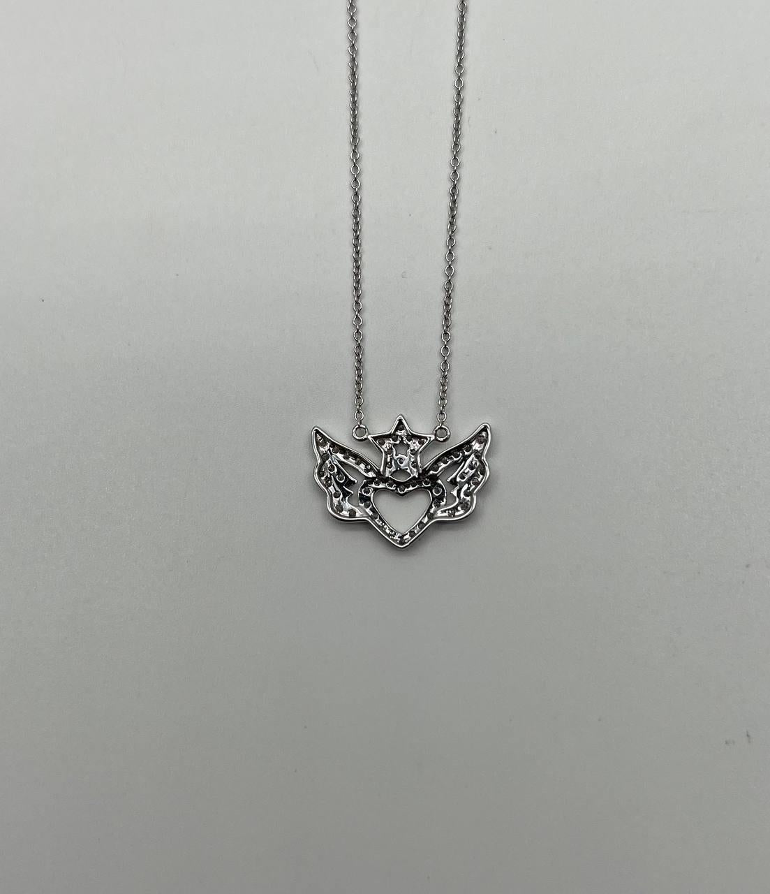 Heart Angle Wings Star Diamond Halo Set 18K White Gold Chain Pendant Necklace