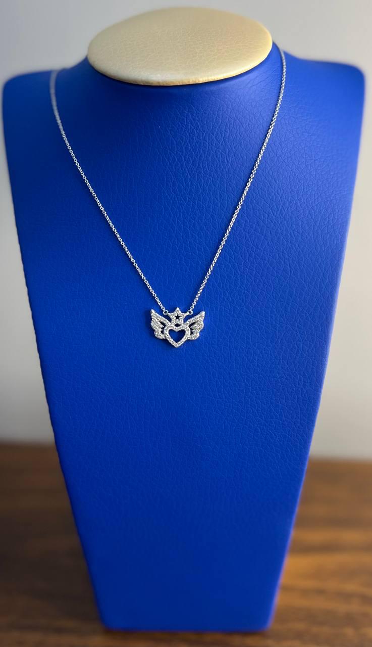 Heart Angle Wings Star Diamond Halo Set 18K White Gold Chain Pendant Necklace