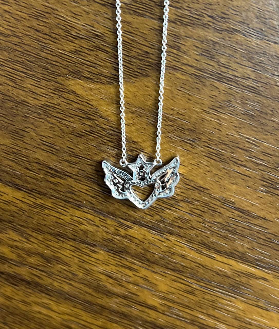 Heart Angle Wings Star Diamond Halo Set 18K White Gold Chain Pendant Necklace