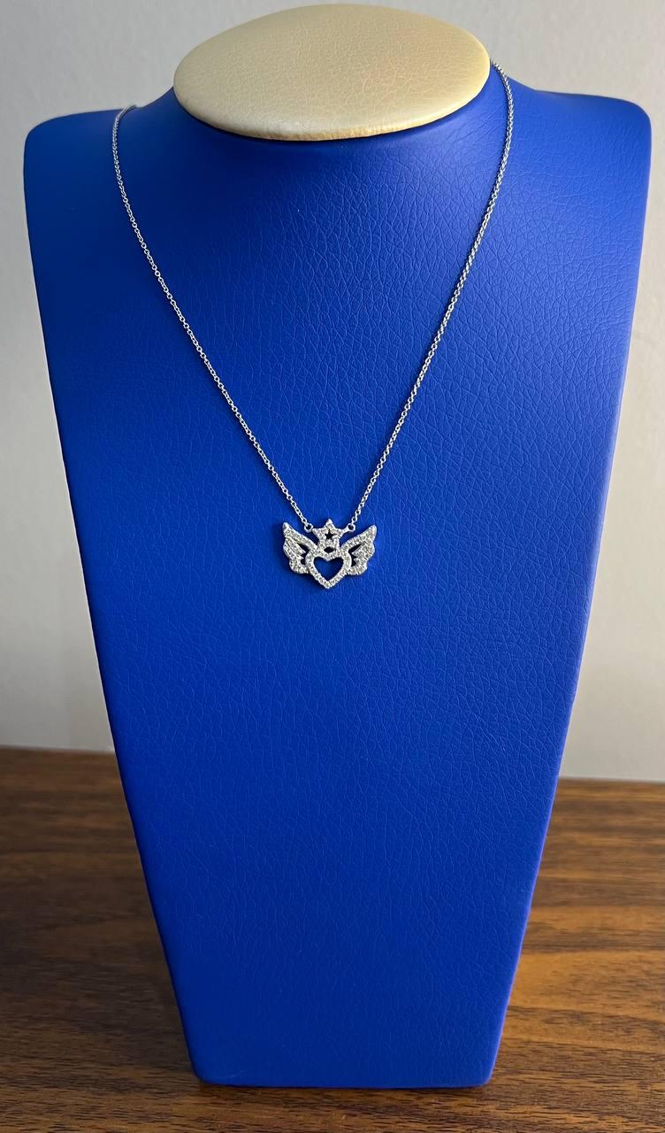 Heart Angle Wings Star Diamond Halo Set 18K White Gold Chain Pendant Necklace