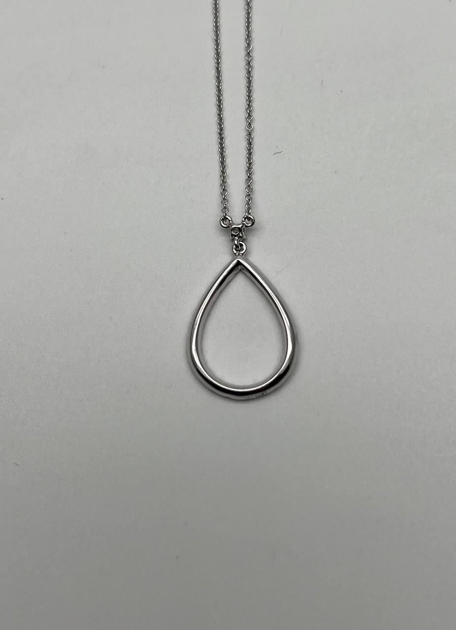 Pear Teardrop Shape Egg Diamonds Halo Motif 18K White Gold Pendant Necklace