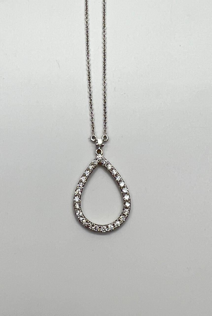 Pear Teardrop Shape Egg Diamonds Halo Motif 18K White Gold Pendant Necklace
