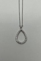 Pear Teardrop Shape Egg Diamonds Halo Motif 18K White Gold Pendant Necklace