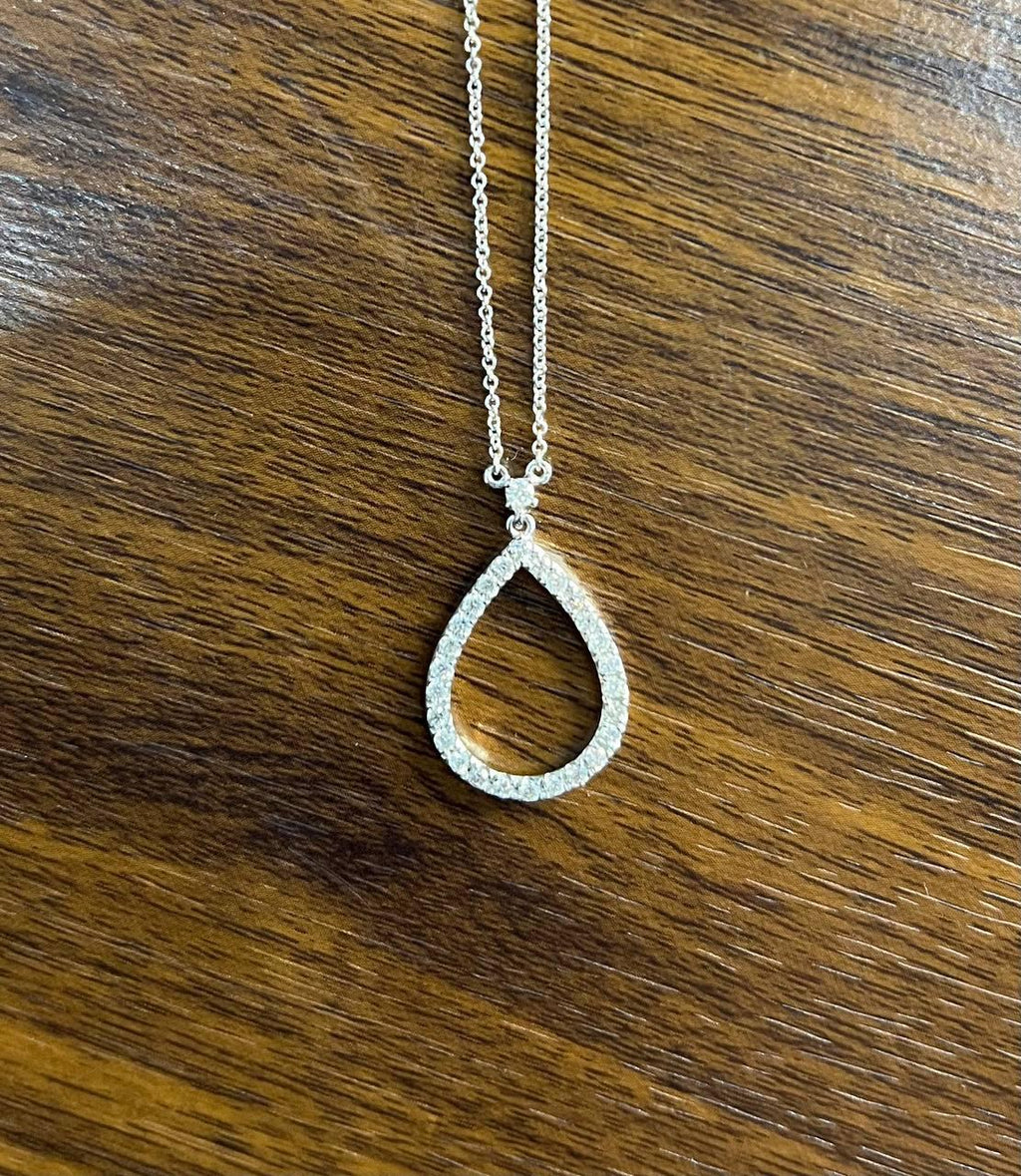 Pear Teardrop Shape Egg Diamonds Halo Motif 18K White Gold Pendant Necklace
