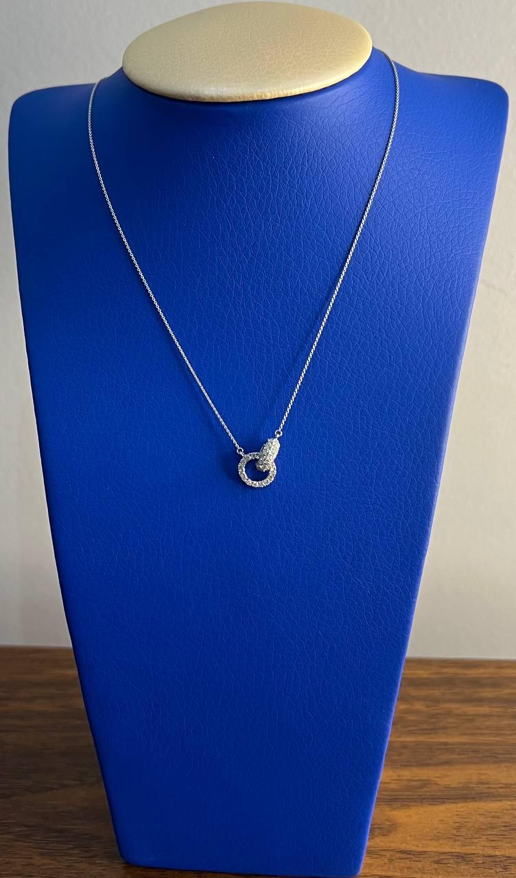 Interlocking Circle Rings Diamonds Halo Motif 18K White Gold Pendant Necklace