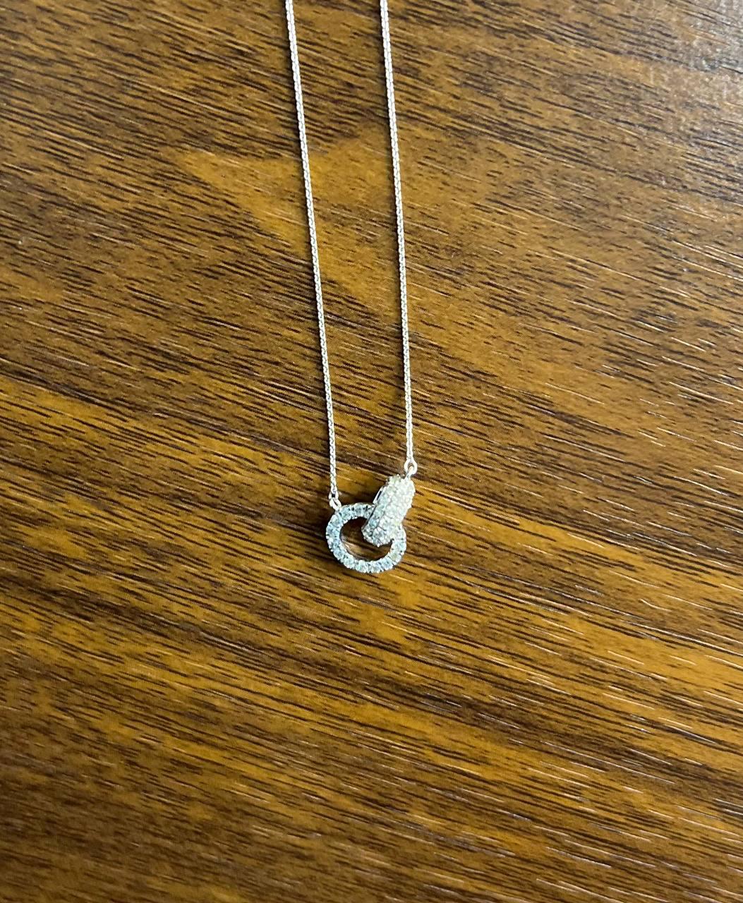 Interlocking Circle Rings Diamonds Halo Motif 18K White Gold Pendant Necklace