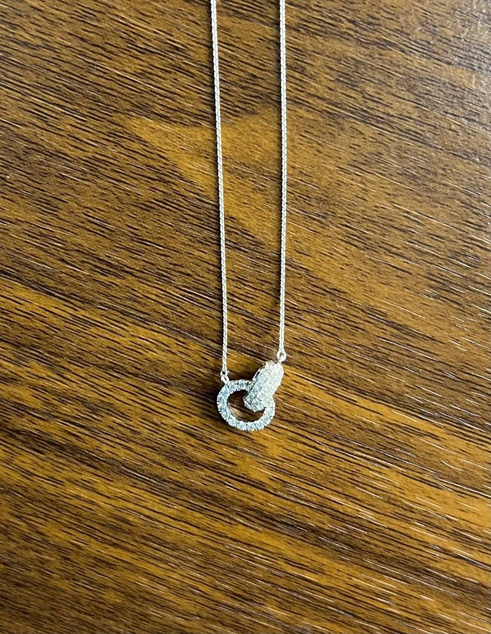 Interlocking Circle Rings Diamonds Halo Motif 18K White Gold Pendant Necklace