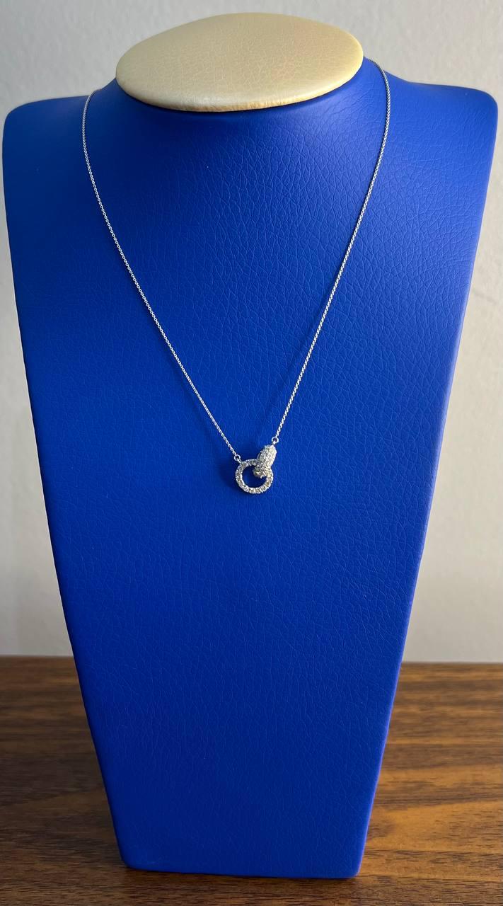 Interlocking Circle Rings Diamonds Halo Motif 18K White Gold Pendant Necklace