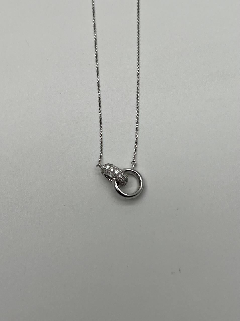 Interlocking Circle Rings Diamonds Halo Motif 18K White Gold Pendant Necklace