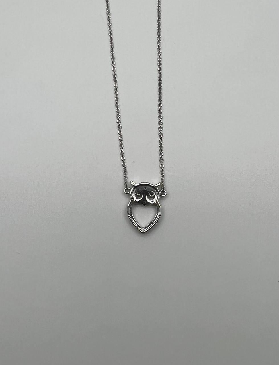 Owl Bird Heart Symbol Diamonds Halo Motif 18K White Gold Pendant Chain Necklace