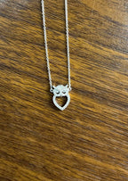 Owl Bird Heart Symbol Diamonds Halo Motif 18K White Gold Pendant Chain Necklace