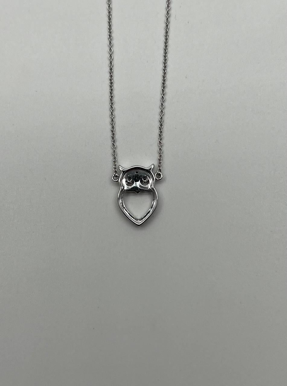 Owl Bird Heart Symbol Diamonds Halo Motif 18K White Gold Pendant Chain Necklace